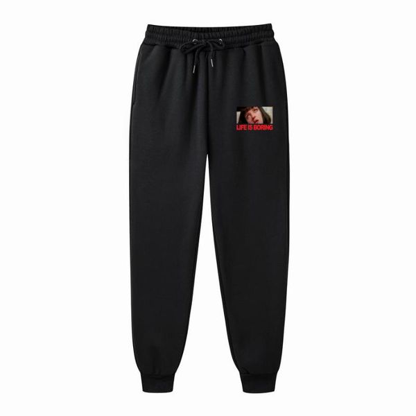 

new casual funny print life is boring mens pants cotton autumn winter men joggers sweatpants plus size s-xxxl trouser pantalon, Black