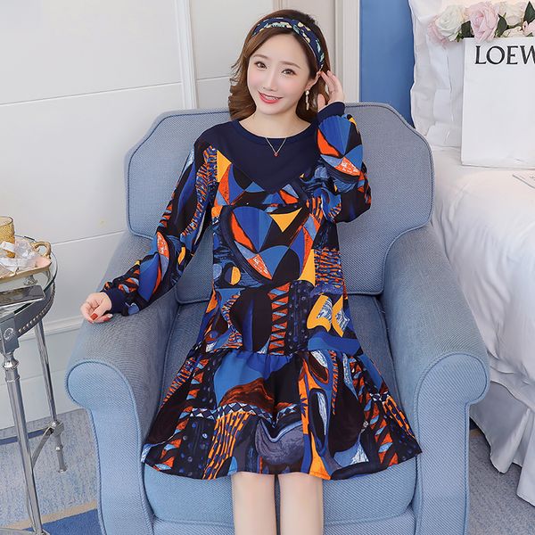 

long lantern sleeve patchwork fashion postpartum women lactation dress maternity breastfeeding ruffles dress nursing trumpet, White