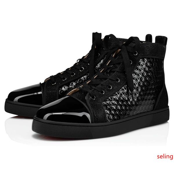 

2019 италия ручной работы с красной подошвой кроссовок мужская обувь high top телячьей кожи черного aclouflat шипы 2 плоский шипы тапки опто