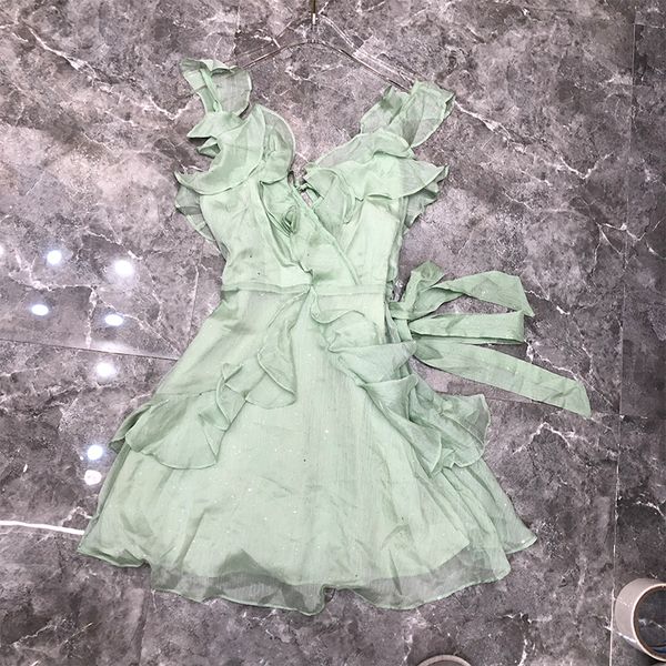 

deat 2020 new summer fashion casual high waist ruffless sleeveless a line solid slim short dress women sd208, Black;gray