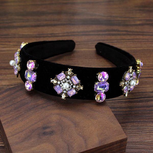 

vintage baroque luxury ab purple and black crystal hairband boho opal pearl flower headband for women hair accessories jewelry, Golden;white