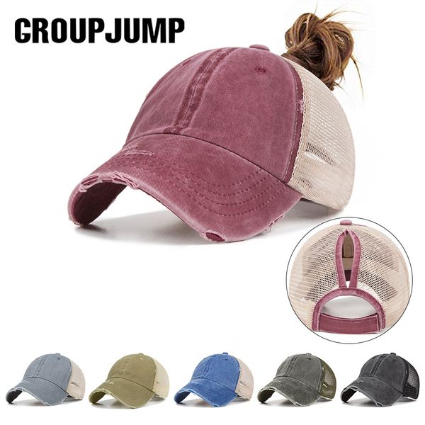 

2019 washed denim baseball cap women ponytail breathable mesh adjustable caps snapback outdoor shade sports casquette, Blue;gray