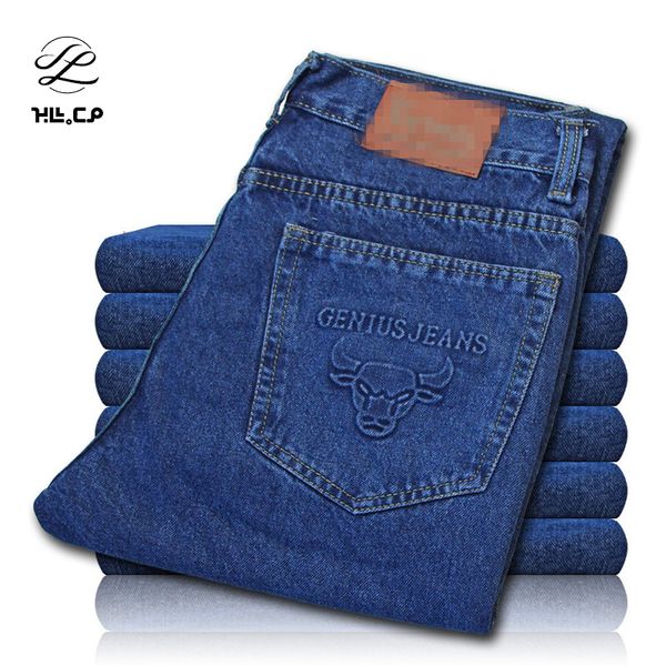 

hl.cp new style arrival straight denim jeans men plus size 31-40 casual men long pants loose cotton trousers simple denim jeans, Blue