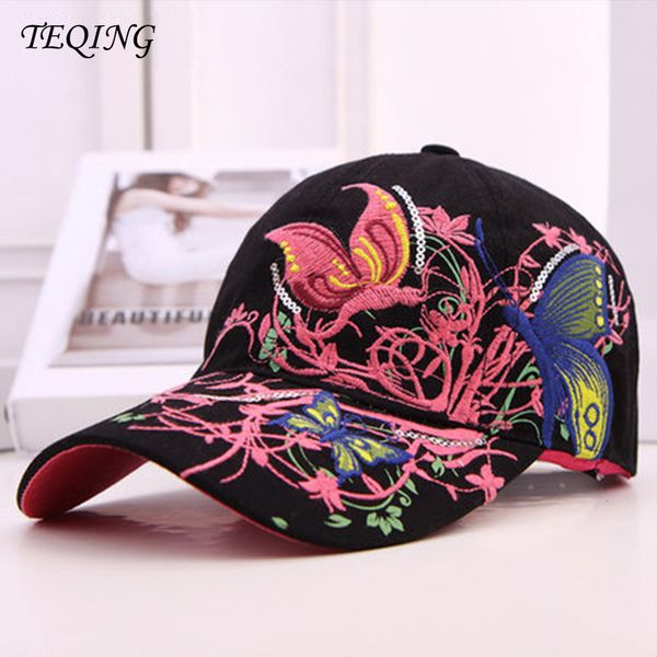 

teqing 2017 butterfly embroidered baseball cap lady baseball hats tide outdoors sun caps hats ducks movement hat, Blue;gray