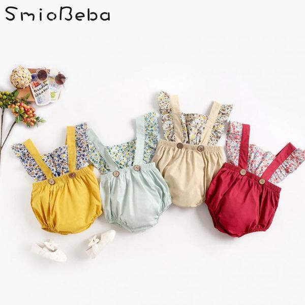 

baby girls one-piece bodysuit with fake two piece climbing clothes korean version baby girl's full printed floral romper clothes, Blue