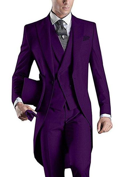 Mor tailcoat Erkekler Parti Groomsmen Damat Düğün Örgün Parti Erkekler Damat Sağdıç Sağdıç Ceket Yelek Pantolon Suits Wear Suits Suits