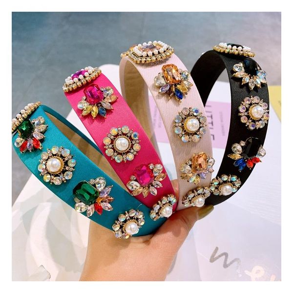 

2020 vintage luxurious rhinestone pearl bezel hair band women hoop hair clips girls hair accessories headband opaska do wlosow imkix, Black