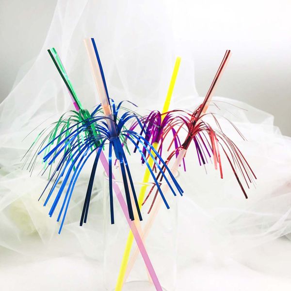

creative plastic disposable straw biodegradable distored color beverage hard colorful fireworks design drinking straws 20pcs/set