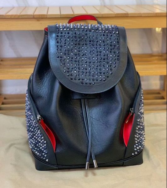 

ems send women men genuine leather backpack rivet rock style redbottom designer backpack man travel big school bag