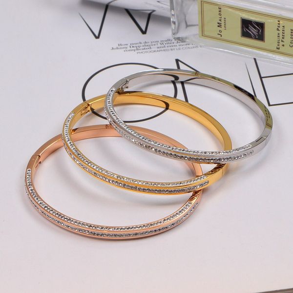 

2018 fashion stainless steel better crystal round bangle bracelet screw rose gold color female woman party wedding gift, Black