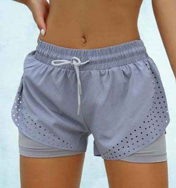 

two-piece exercise yoga shorts running training shorts soild double-layer fake quick drying gym leggings sport for women, White;red