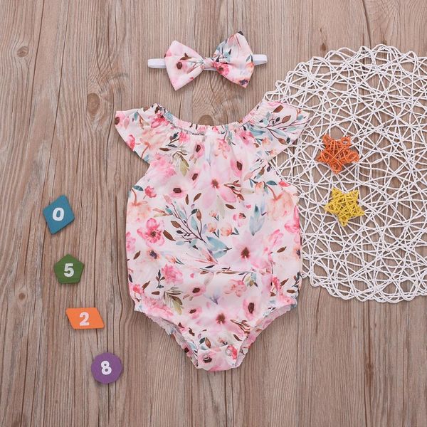 

baby girl boy romper clothes newborn infant baby girl floral cotton romper hair band bodysuit clothes sets, Blue