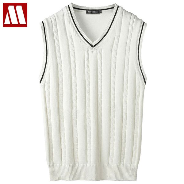 

2019 spring men's fashion boutique knit tanks leisure v-neck sleeveless sweaters male slim business casual knitting cotton vest, Black;white