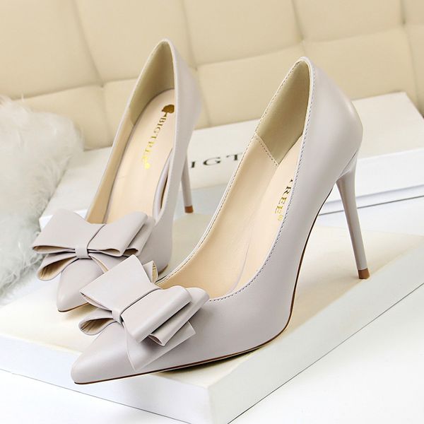 

2020 fashion delicate sweet bowknot high heel shoes female pointed women pumps pointed toe thin dress shoes zapatos mujer, Black
