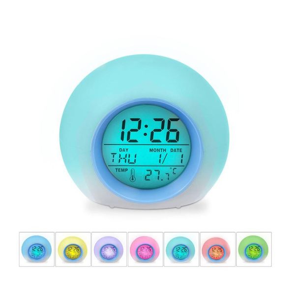 

led alarm clock light digital clock thermometer 7 colors changing light night glowing clocks for kids table deskdespertador
