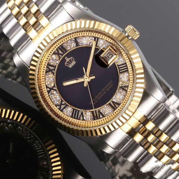 

crown business leisure watch quartz watch diamond band men's watch mineral reinforced glass mirror folding buckle, Slivery;brown
