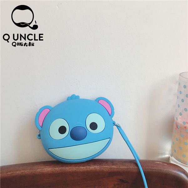 

q uncle cartoon stitch 3d styling bag small mini pouch coin purse key bag pendant decoration zipper silicone chain crossbody, White