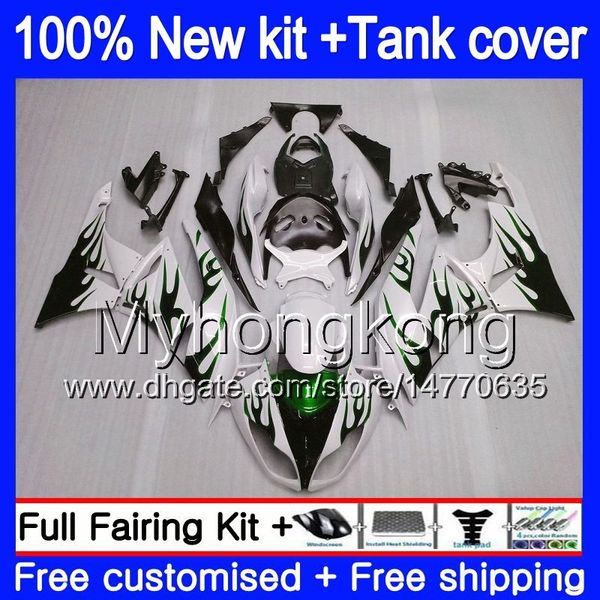 Corpo + Tanque Para KAWASAKI ZX636 ZX6R 2009 2010 2011 2012 chamas verdes 206MY.70 ZX 636 600cc 6 R ZX636 ZX600 ZX 6R ZX6R 09 10 11 12 carenagens