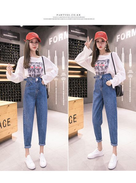 

blue women's tailored waist and hip princess jeans bk3749