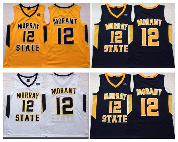 

ncaa murray state racers 12 ja morant jersey temetrius jamel college basketball wears university shirt yellow blue white ovc ohio valley, Black