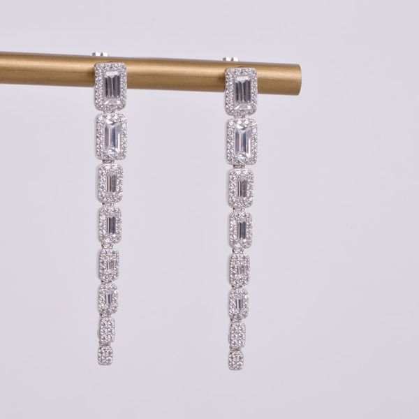 

2020 new arrived luxury wedding engagement jewelry sparking bling cz long tassel dangling earring for women, Silver