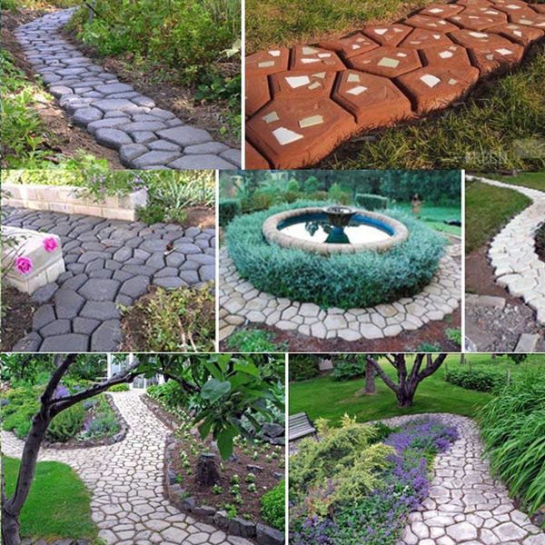 

dropship black plastic making diy paving mould home garden floor road concrete stepping driveway stone path mold patio maker^35