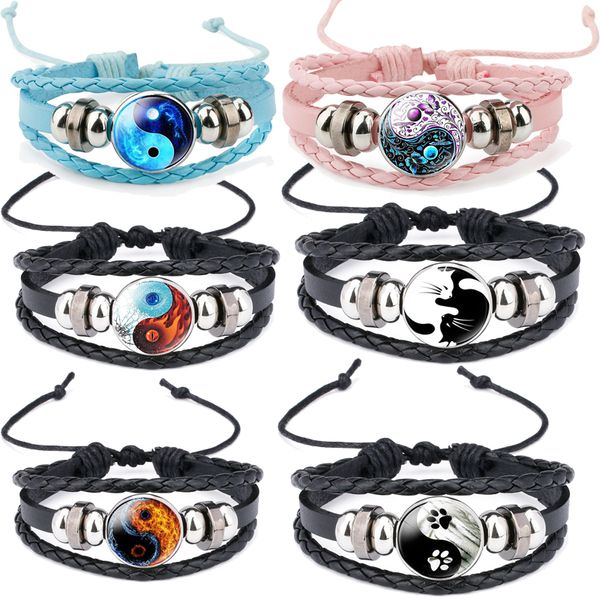 

new tai chi gossip yin yang leather bracelets friends friendship gift for women men boys girls e sister soul sisters, Golden;silver