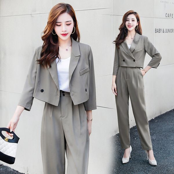 

women's jacket suit female 2019 autumn new short suit straight pants two-piece temperament fashion slim slimming clothes, White;black