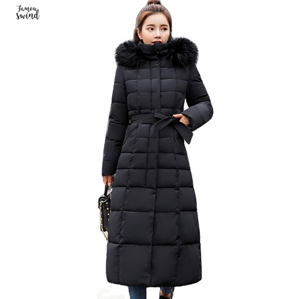

высокое качество 2019 меховой воротник женщин длинные пальто зимы женщины теплая куртка верхняя одежда wadded женщин parka обычные casaco fe, Black