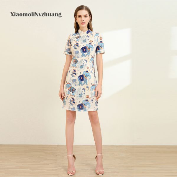 

xiaomoli lady elephant print classic cheongsam style dress, showing elegant oriental women's beautiful 2020 chinese style, Black;gray