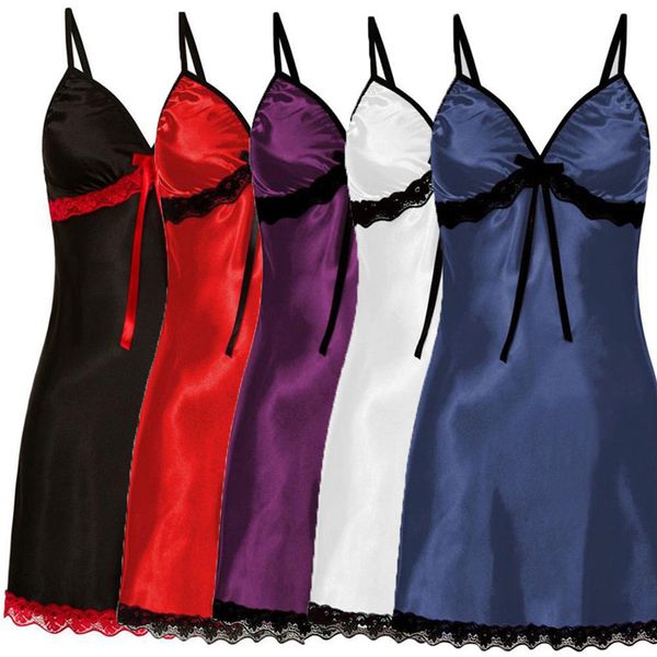 

сексуальное белье шнурка женщин silk satin night платье без рукавов ночные рубашки v-образным вырезом nightgown плюс размер 3xl nightdress n, Black;red