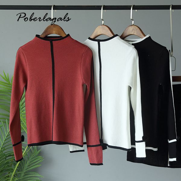

korean autumn oversize knit sweater winter women 2019 pull jumper retro pullovers edging color hair ball cuffs split sweater, White;black