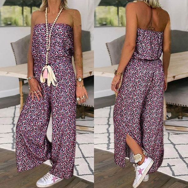 

off shoulder purple flower printed jumpsuit women summer casual short sleeve sparkly loose rompers playsuit wide leg pants, Black;white
