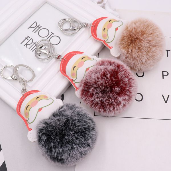 

new style creative christmas hair ball plush keychain leather santa charm bag car key designer keychain women men jewelry friend gift, Slivery;golden