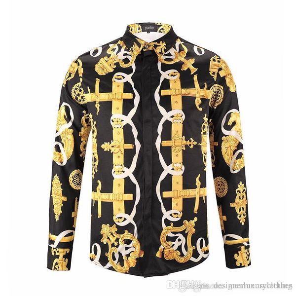 

mens flower printed 3d casual shirts male turn down collar long sleeved shirts, White;black