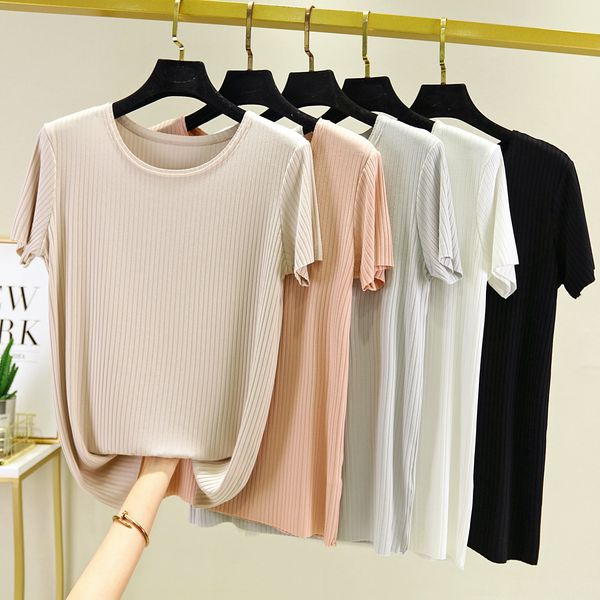 

ins popular modal solid color t-shirt large size women's casual round collar summer thin loose women coat t-shirt top, White