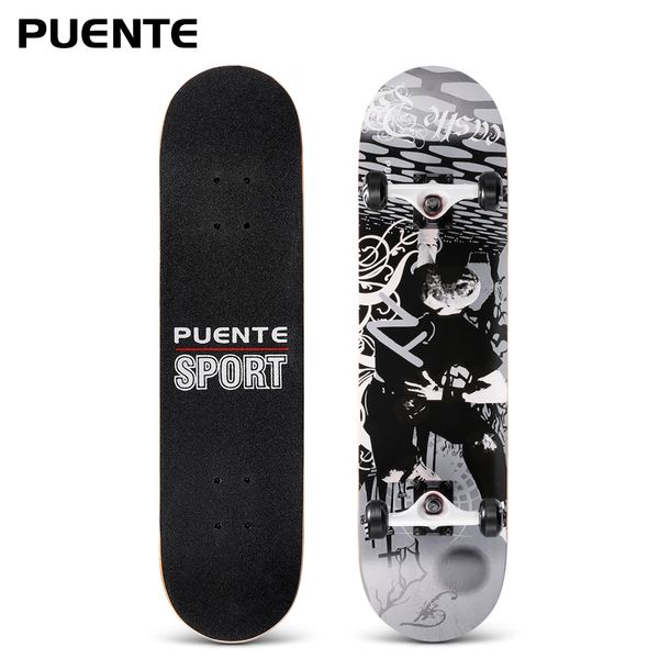 

puente 31" skate board skateboard 7-layer maple wood deck kids adults beginners longboard long board with t-shape tool