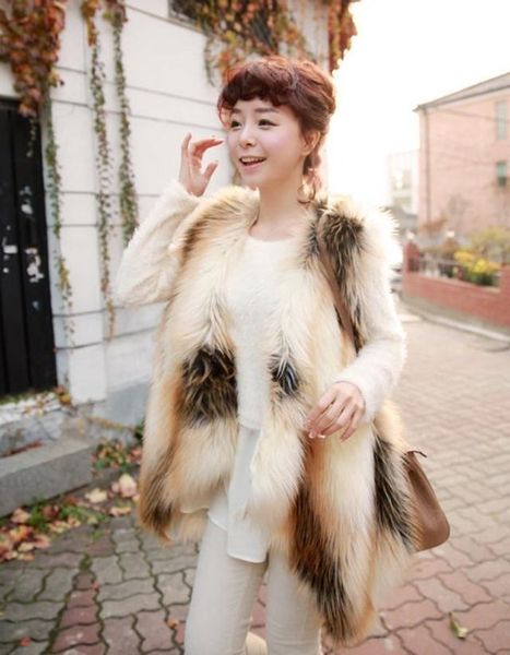 

2016081729 women warm winter faux fur waistcoat shaggy vest jacket shawl coat outwear selling, Black;brown
