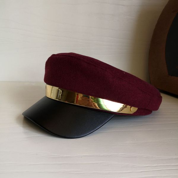 

2020 women military hats metal belt navy british woolen octagon autumn winter brand street beret luxury fashion visor sailor hat, Blue;gray