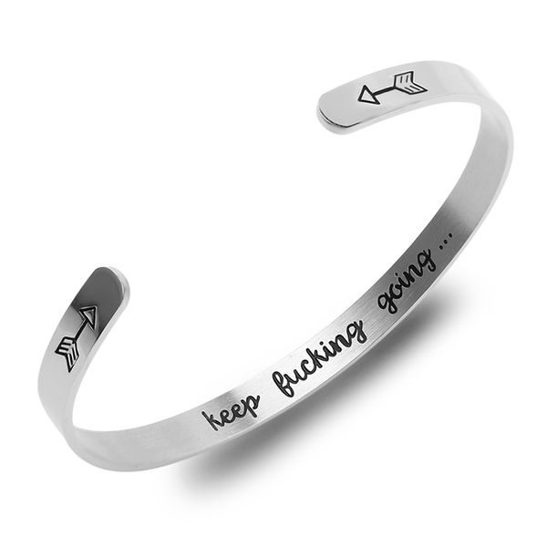 

round inspirational bracelet keep going bangle masculina for women cuff bangles letter bracelets positive jewelry charms, Black
