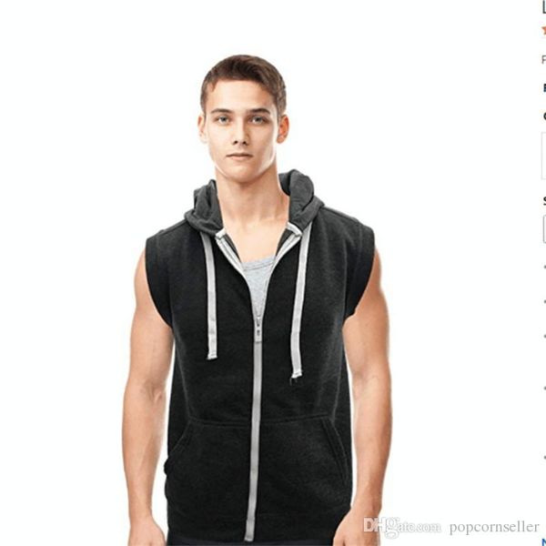 

mens fashion designer tshirt hooded vest sleeveless lightweight zpper tshirt mens gym workout vest casual clothing, White;black