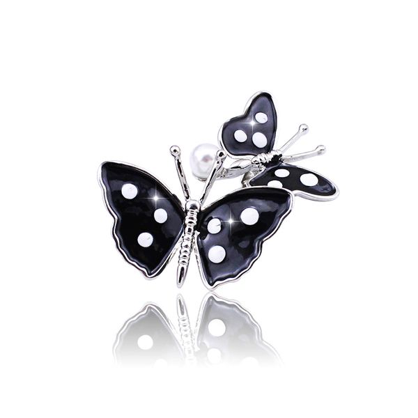

retro alloy white dot black butterfly brooch scarf buckle fashion jewelry pearl brooch female cute brooch hundred matching pieces, Gray