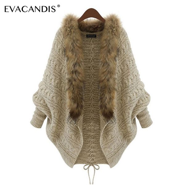 

cardigan sweater women fur collar knitted long coat batwing sleeve korean winter khaki jumper winter plus size oversized sweater, White;black