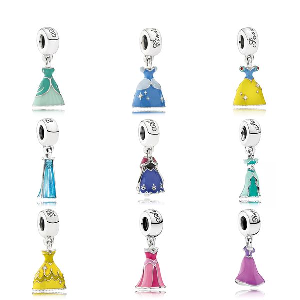 

new genuine 100% 925 sterling silver pandora beautiful princess dress charm beads fit women pendant necklace bracelet ing, Black