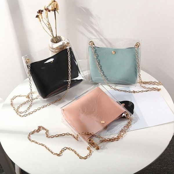 

women design small solid shoulder bag messenger bag crossbody pu phone coin transparent new female bucket