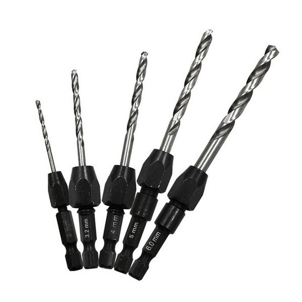 

5шт / set 1/4 дюйма спирального сверла шестигранного хвостовик шестиугольного hole быстрорежущей сталь twist винт сверла набор для деревообр