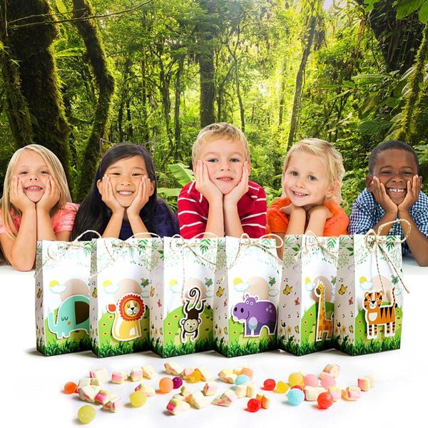 

ourwarm jungle party decorations 36pcs kraft paper gift bags animal decorative box sweets and candy gift box animal theme party