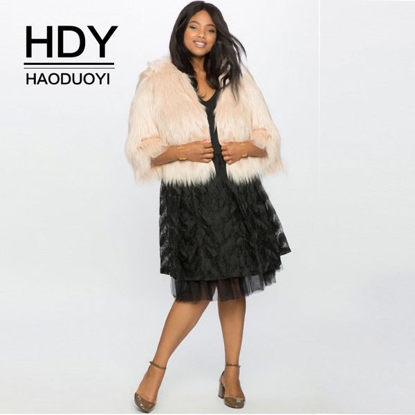 

hdy haoduoyi women winter plus size loose comfy faux fur long sleeve solid kawaii sweet thick single button v-neck short coat, Black;brown