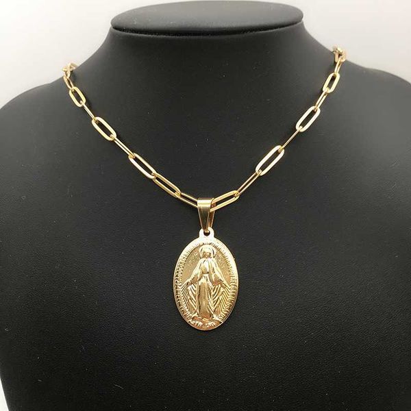 

silver color/golden stainless steel virgin mary necklace for women medalla virgen maria cross necklaces choker medallas religios