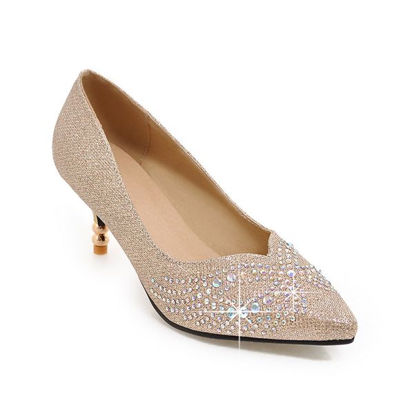 

new fashion 6cm thin heel crystal women shoes pumps rhinestone heels gold silver women wedding shoes high heels, Black